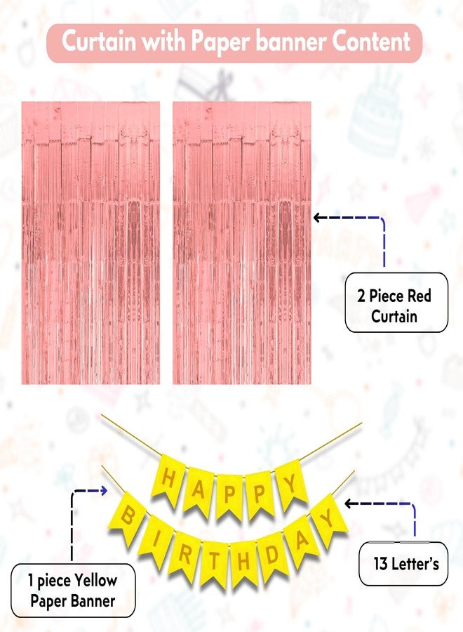 Flyloons Happy Birthday Banner With Foil Curtain Yellow for Boys Girls Kids Men Women Decorations Decor Celebration Kit Items Set Combo Without Balloons - Image 2